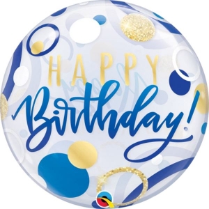 Happy Birthday Blue & Gold Dots Bubble | 56cm