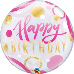 Happy Birthday Pink & Gold Dots Bubble | 56cm