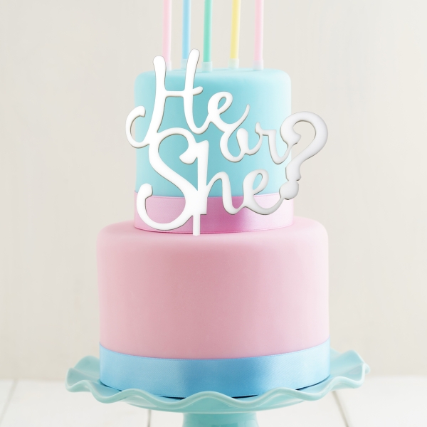 He or She Cake Topper | White or Gold
